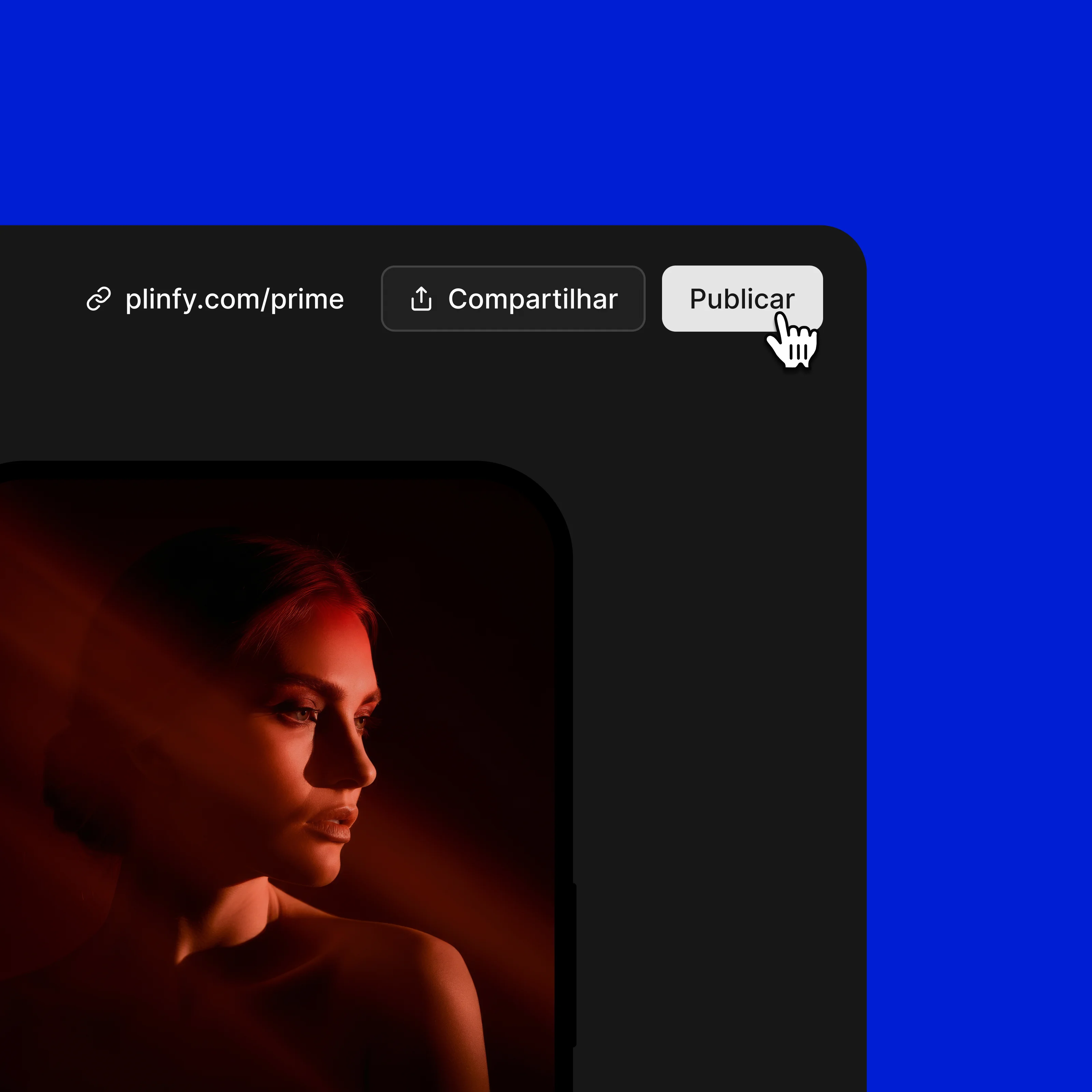 Imagem da dashboard do usuário da Plinfy, com foco no botão de publicar o site